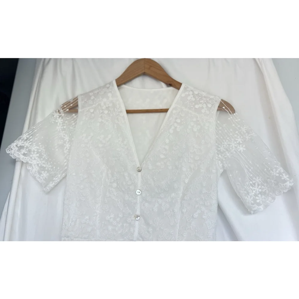 White Embroidered Floral Maxi Dress Flutter Sleeve Bridal Wedding Guest Fairy